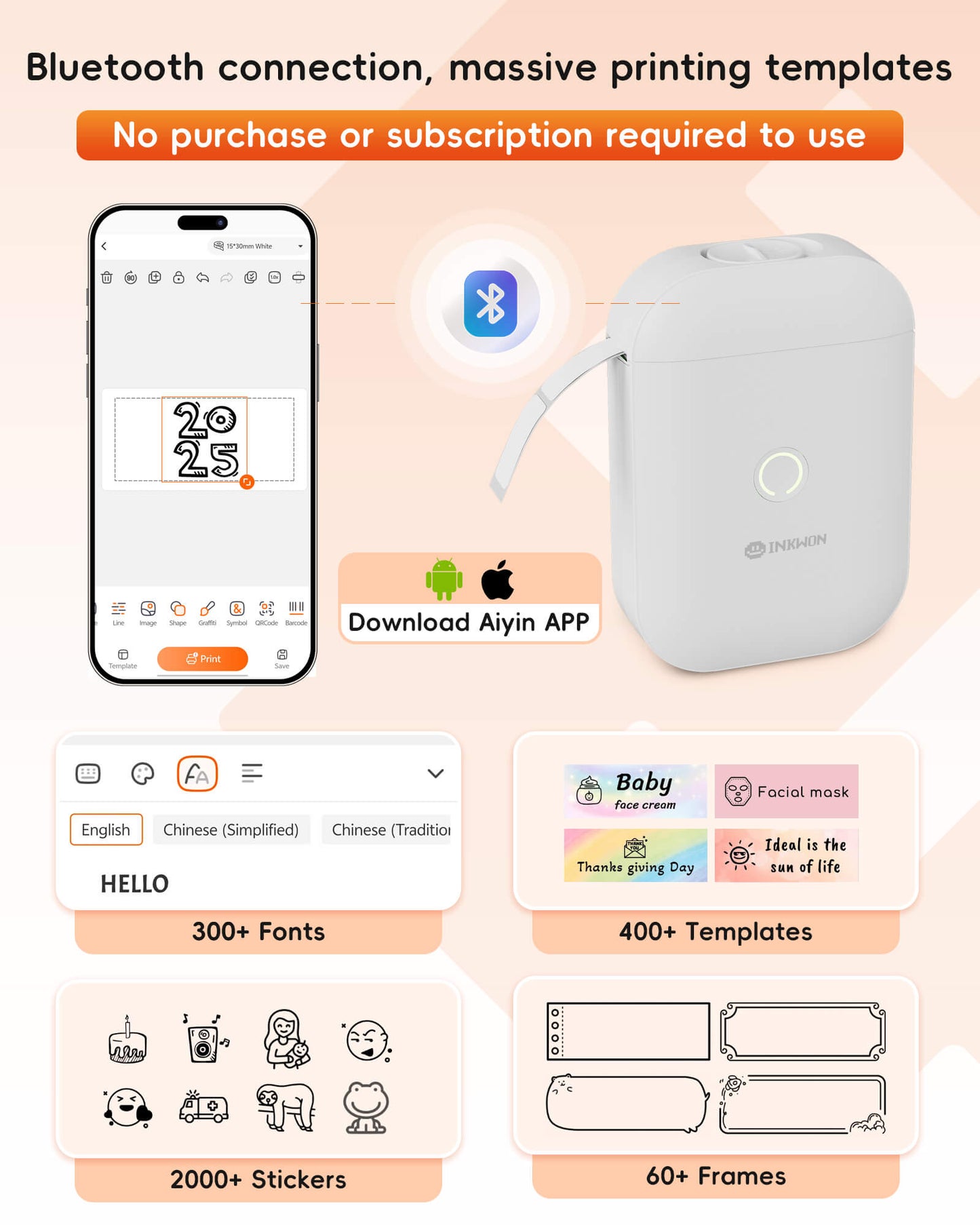 Inkwon D11S Portable Wireless Label Printer