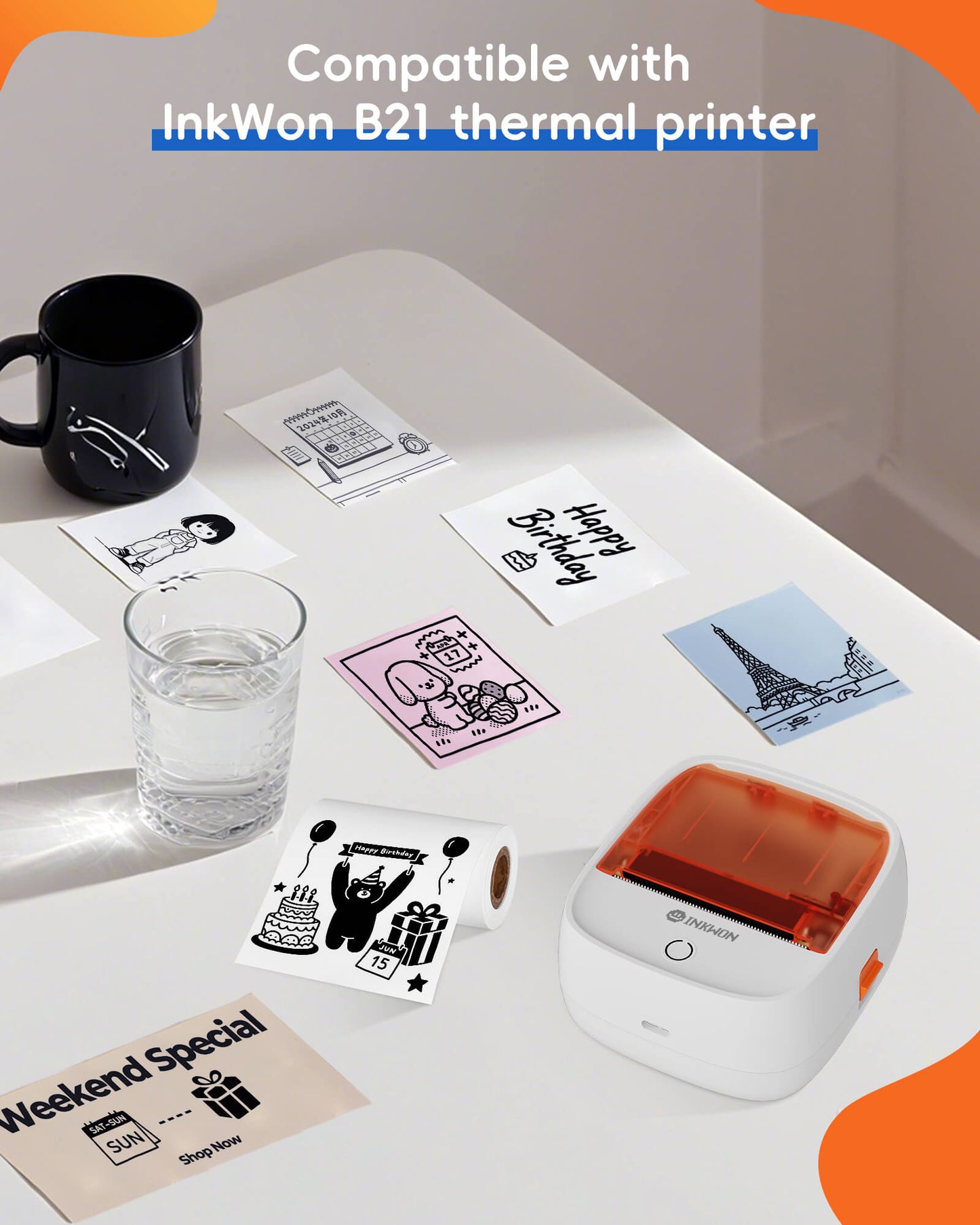 Inkwon B21 Thermal Continuous Paper - Mixed Color (3 Rolls)