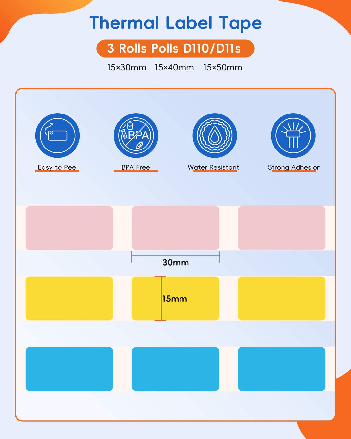 Inkwon D110 / D11S Thermal Gap Paper - Mixed Color (3 Rolls)