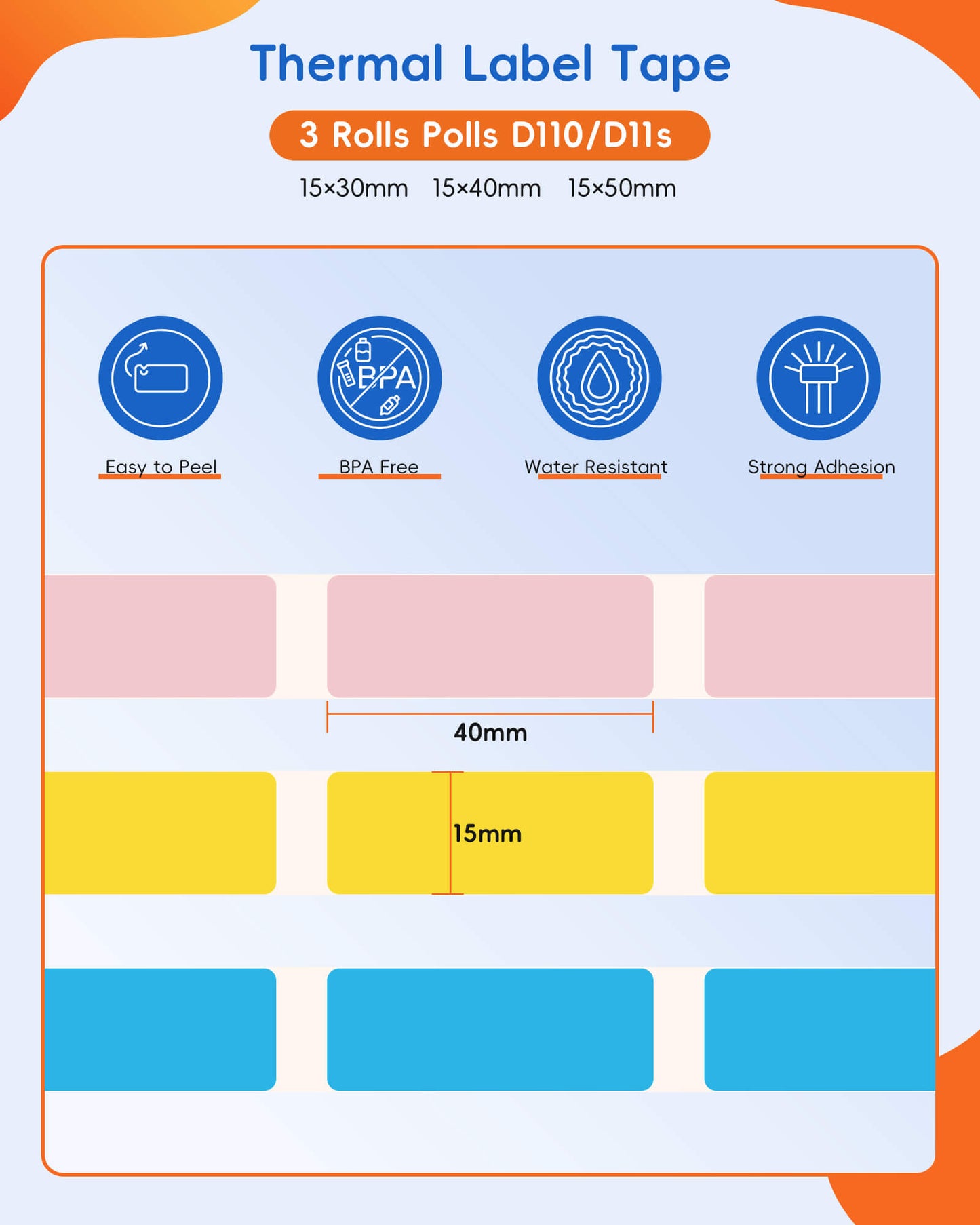 Inkwon D110 / D11S Thermal Gap Paper - Mixed Color (3 Rolls)