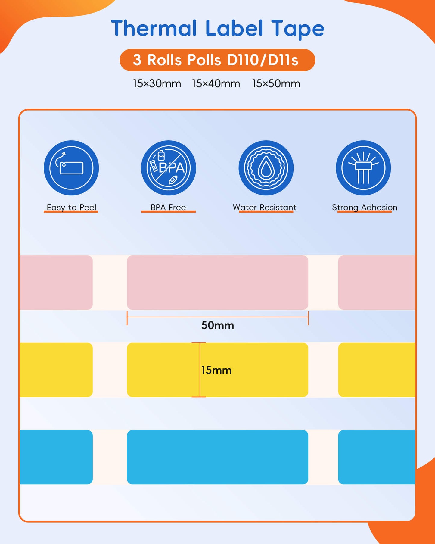 Inkwon D110 / D11S Thermal Gap Paper - Mixed Color (3 Rolls)