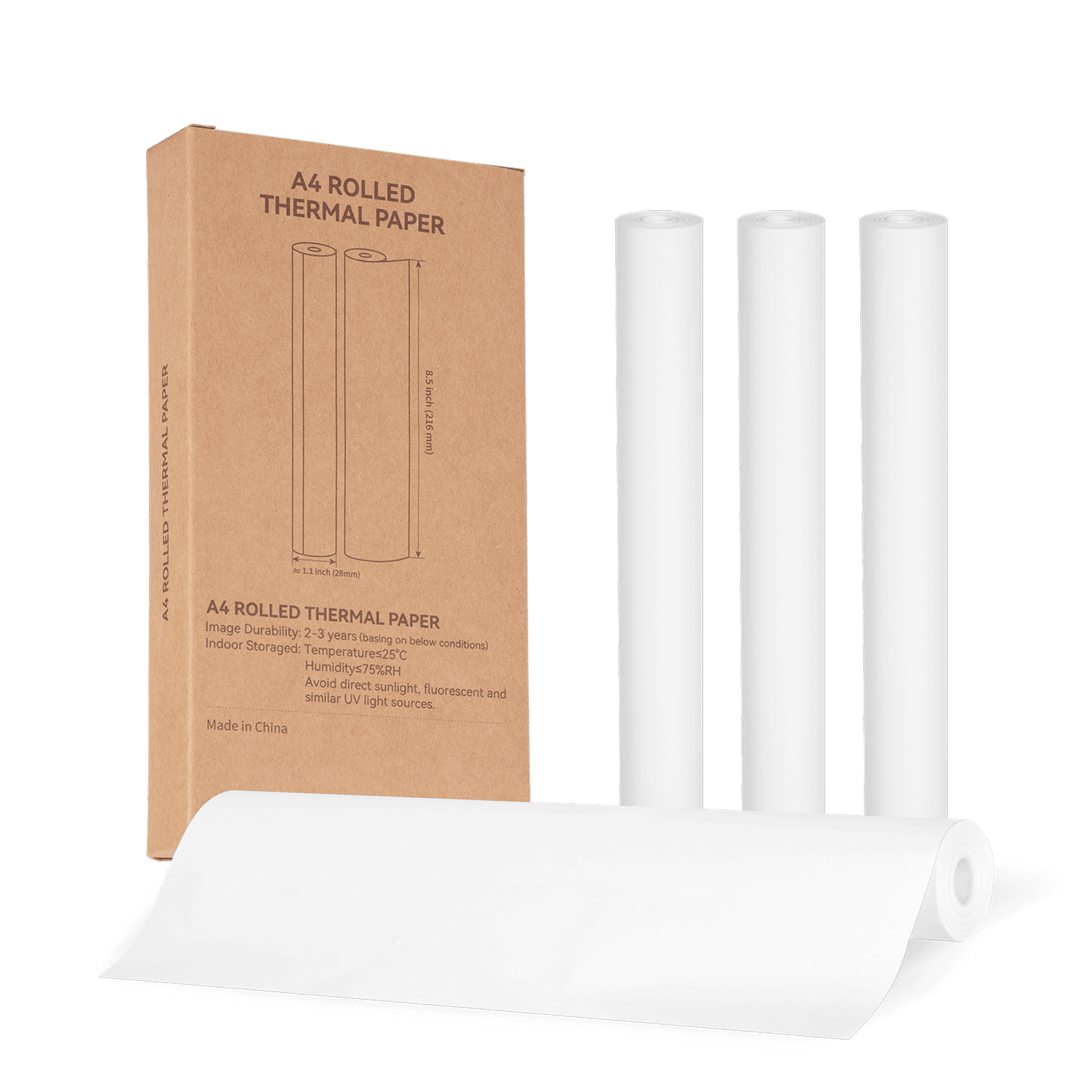 InkWon A4 rolled thermal paper with packaging on a transparent background