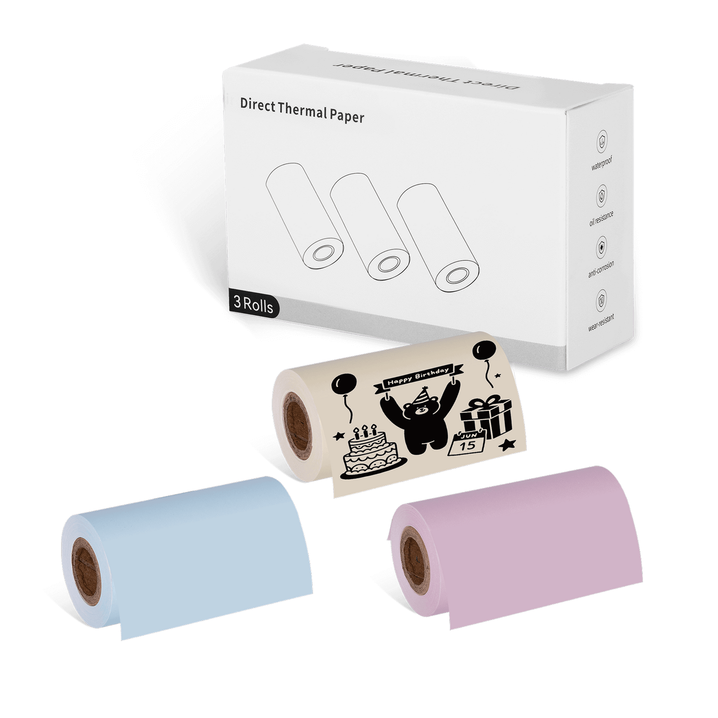 Inkwon B21 Thermal Continuous Paper - Mixed Color (3 Rolls)