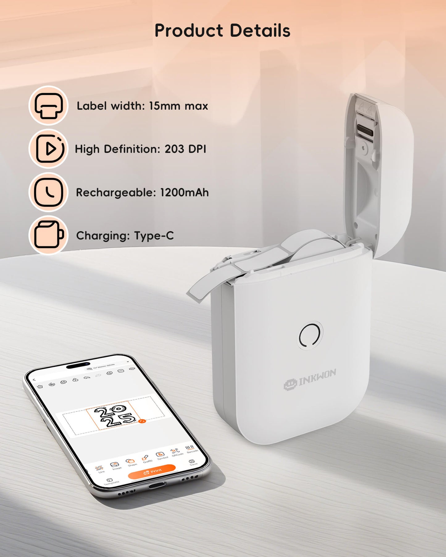 Inkwon D11S Portable Wireless Label Printer