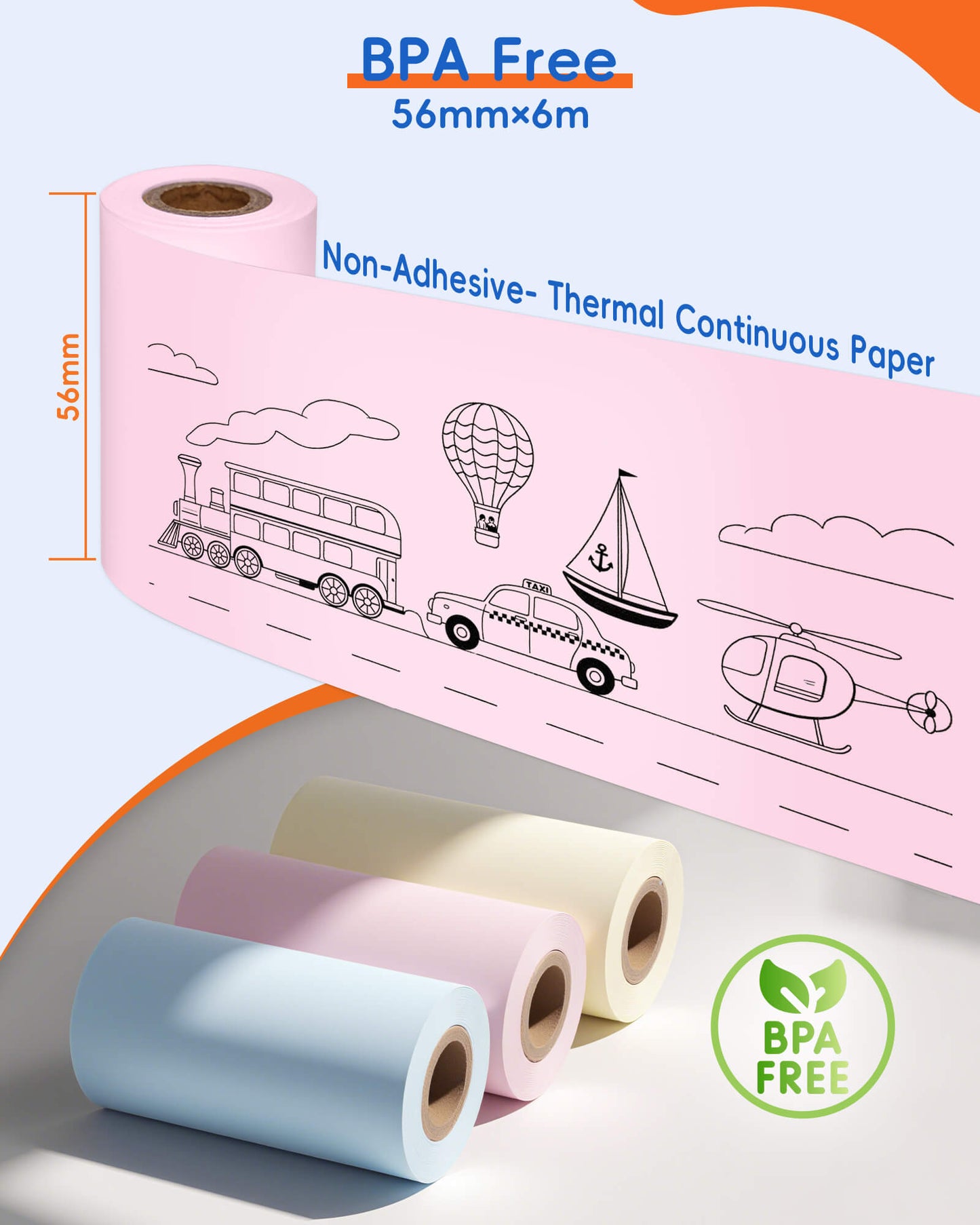Inkwon B21 Thermal Continuous Paper - Mixed Color (3 Rolls)