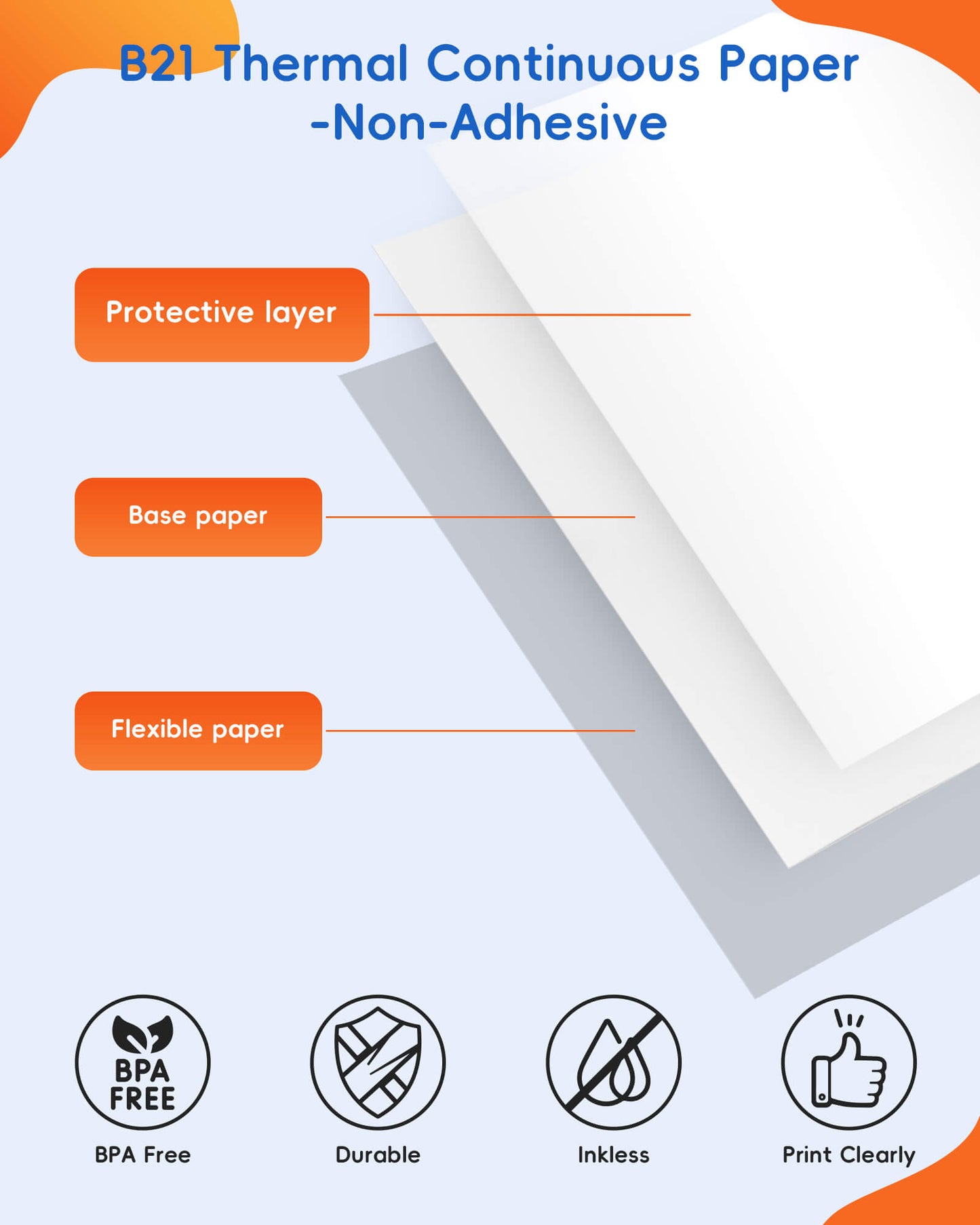 Inkwon B21 Thermal Continuous Paper - Mixed Color (3 Rolls)