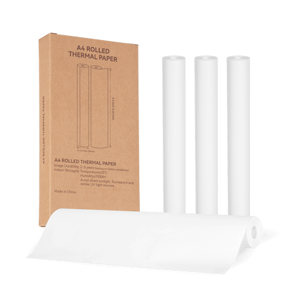 InkWon A4 rolled thermal paper with packaging on a transparent background